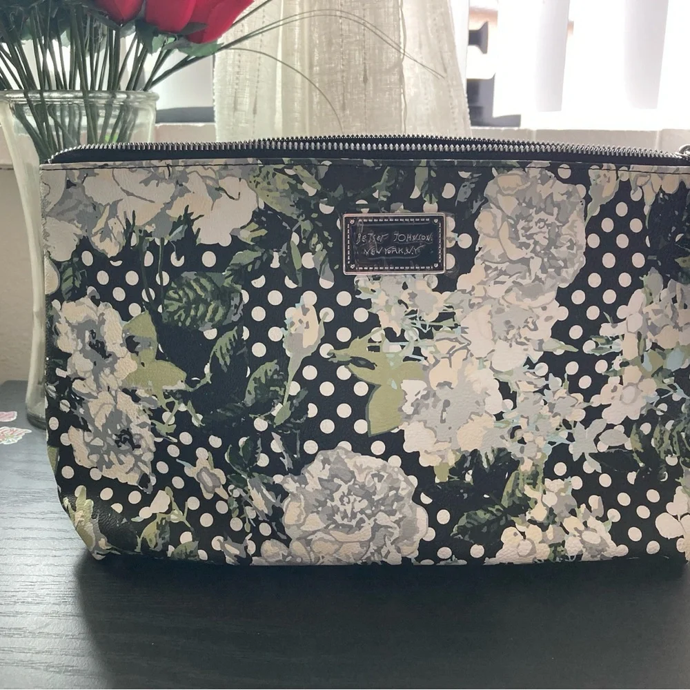 Betsey Johnson Black Floral Polka Dot Clutch - Picture 4 of 6
